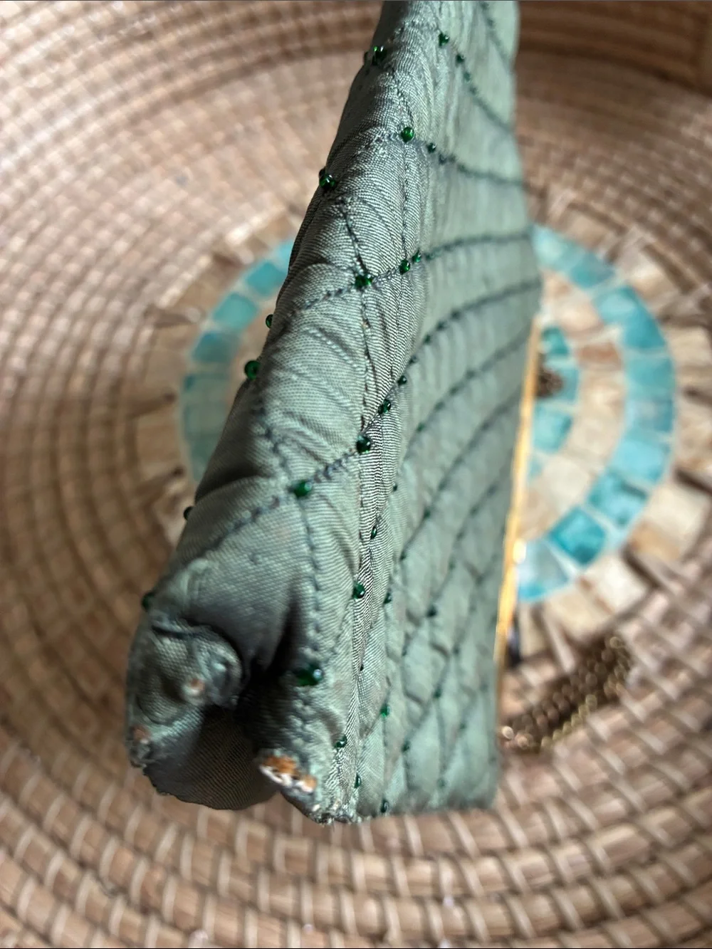 Central CottageIndustries Emporium India Vintage Olive Green Evening Clutch